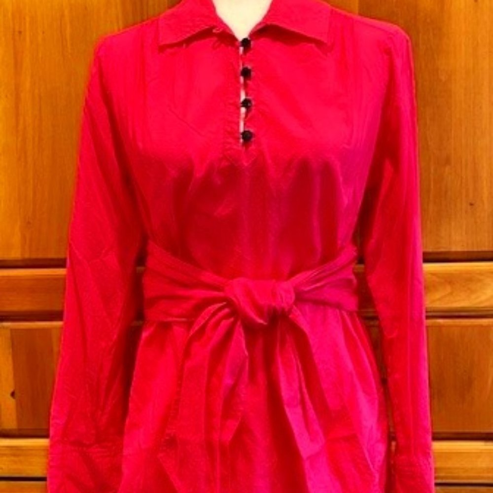 Isaac Mizhari Tunic Blouse/Beach Cover Up w/Tie Belt - Hot Pink - Size M